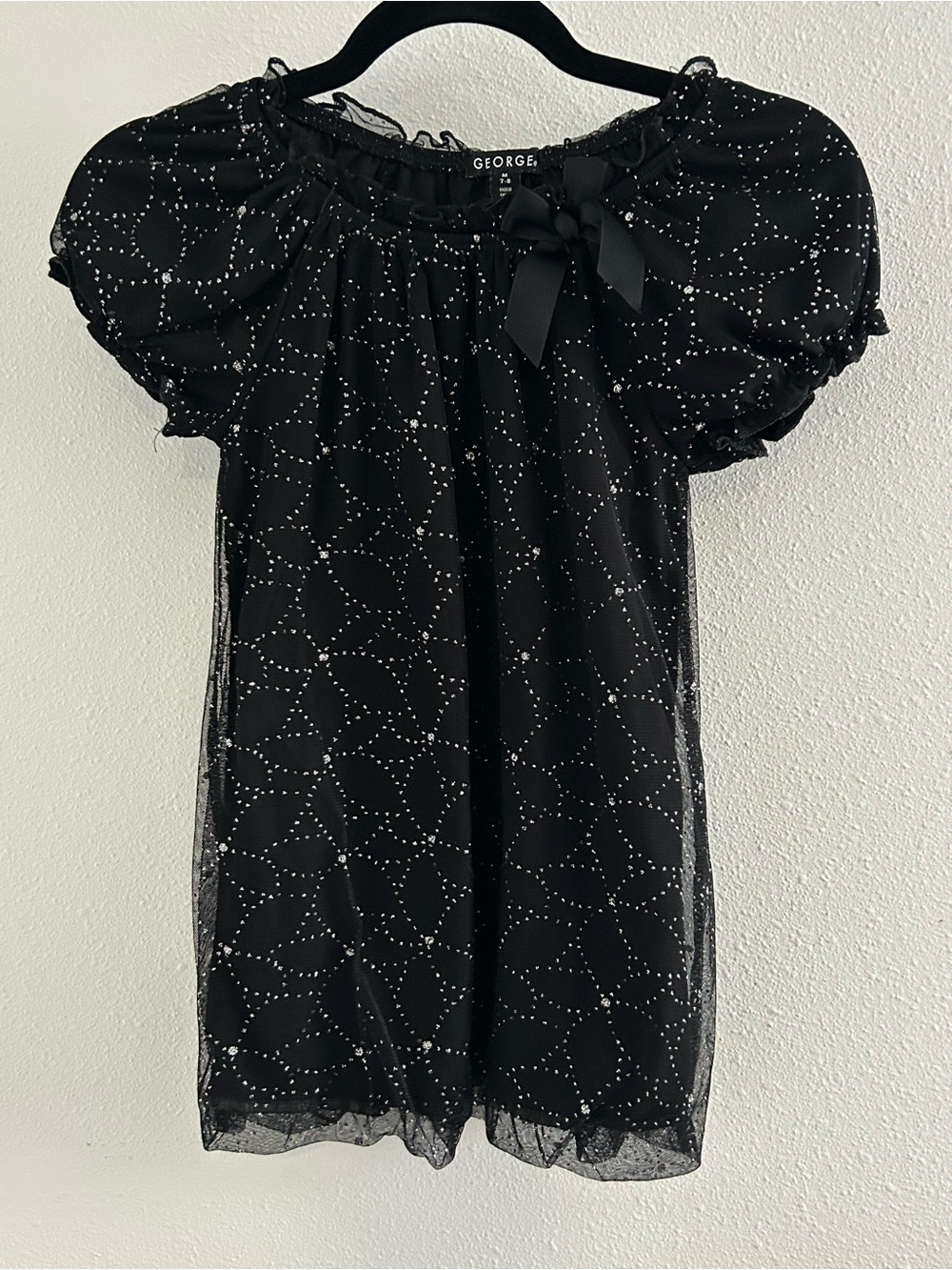 George Black Sheer Sparkle Dot Puff Sleeve Blouse